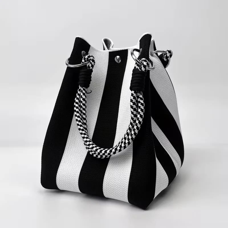 🏆👜 Oferta por Tiempo Limitado: 50% DESCUENTO 🌴 Bolso Cubo de Punto Boho a Rayas para Mujer – Bolso de Hombro Artesanal para Playa y Verano