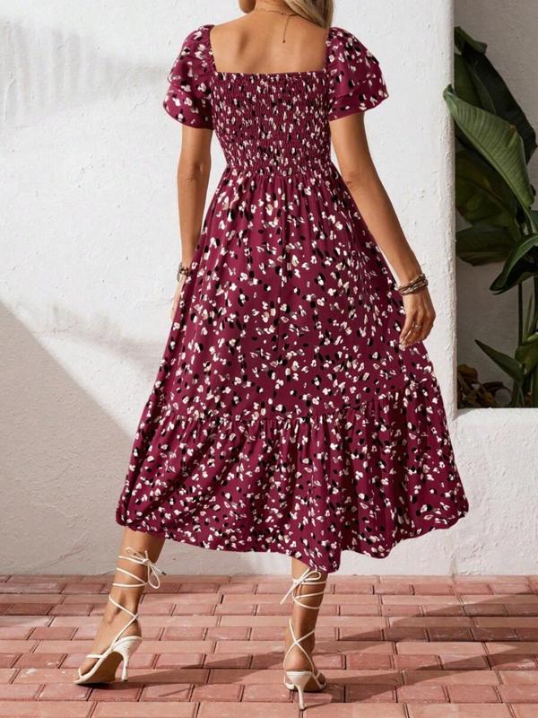 🌈2026 Summer Hot Sale 50% OFF!✨Square Neck Floral Midi Dress – Smocked Bodice, Flowy Tiered Skirt, Romantic🌸