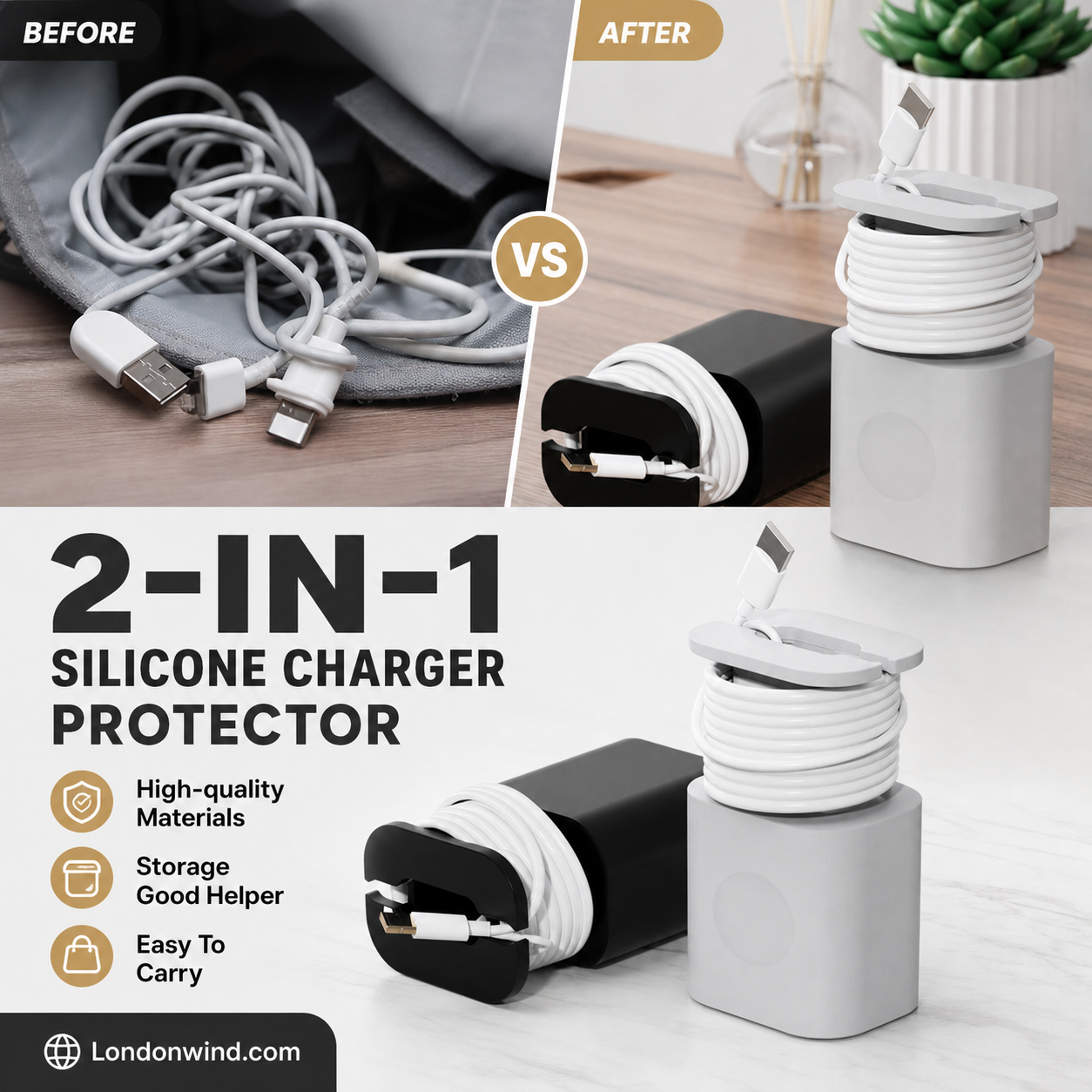 ⏳🔥¡50 % DE DESCUENTO POR TIEMPO LIMITADO! ⏰ 🎉 Venta 2026 — ¡Más de 11.000 vendidos! 🔌 Protector de Cargador de Silicona 2 en 1 – Protege tu Cargador, Organiza tu Cable – Sin Cables Enredados, Sin Cargadores Rañados 🧴