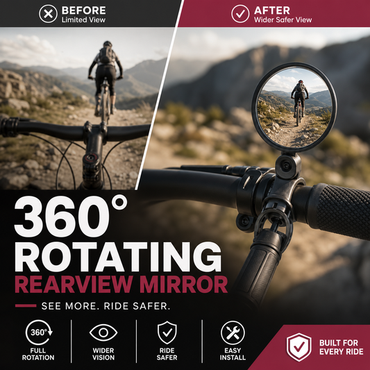 ⏳🔥¡50% DE DESCUENTO POR TIEMPO LIMITADO! ⏰ Espejo Retrovisor Giratorio 360° – Visión clara hacia atrás, no más giros de cuello. Se adapta a bicicletas, e-bikes y motocicletas. ¡Correa de silicona sin herramientas! 🛡️✨