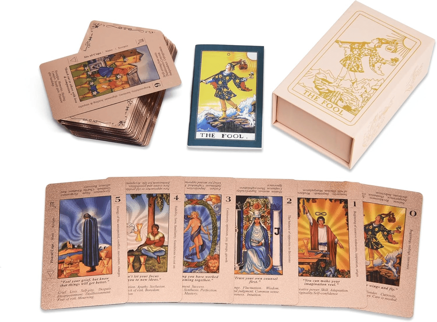 ✨Baraja de tarot Witchy Cauldron en oro rosa con libro guía🔮