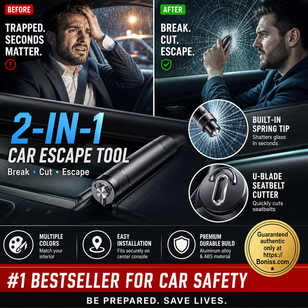 ❄️Summerfresh 50% OFF!🚗2-in-1 Car Emergency Escape Tool – Spring-Loaded Tempered-Glass Window Breaker & Seatbelt Cutter