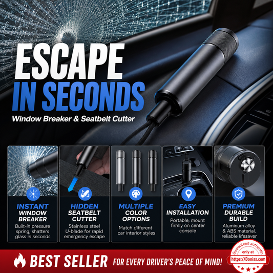 ⏳🔥¡50 % DE DESCUENTO POR TIEMPO LIMITADO! ⏰ 🚗 Herramienta de Escape de Emergencia 2 en 1 para Coche – Rompecristales de Ventana Templada con Resorte y Cortador de Cinturón de Seguridad