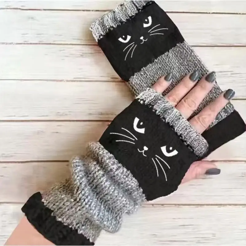 🎁COMPRA 1 Y LLÉVATE 1 GRATIS🐱Guantes Tejidos Sin Dedos con Motivo de Gato