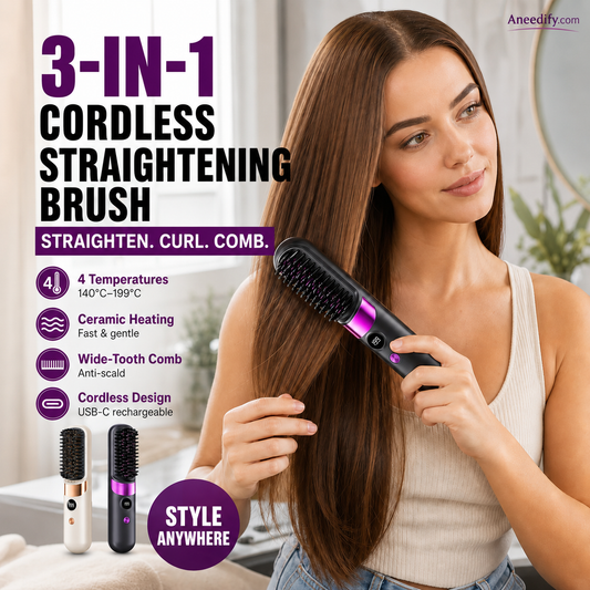 💇‍♀️🔥 Cepillo Alisador Inalámbrico 3 en 1: alisa, riza y desenreda – USB-C, 4 niveles – ¡cabello perfecto en cualquier lugar! ✨