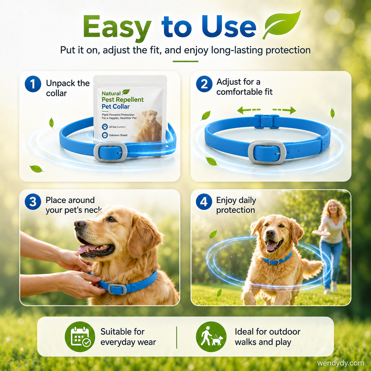 Collar Repelente de Plagas para Mascotas con Aceites Esenciales Naturales