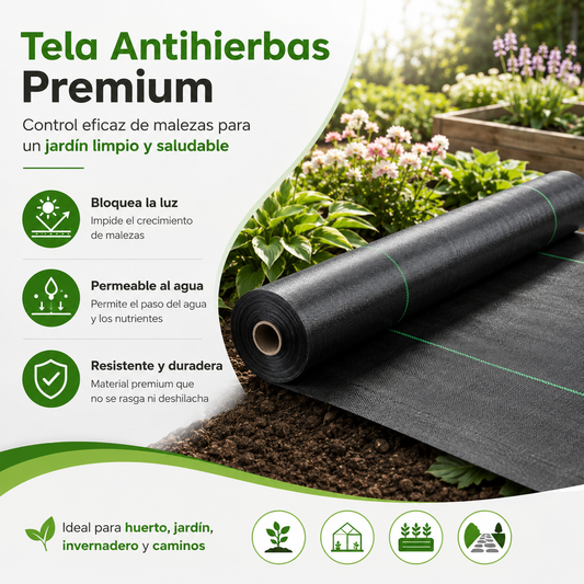 🌿⛏️ Malla antihierbas para jardín – Bloquea la luz solar, transpirable y resistente – Ideal para parterres y senderos – Reduce el esfuerzo de deshierbe 🌱✨