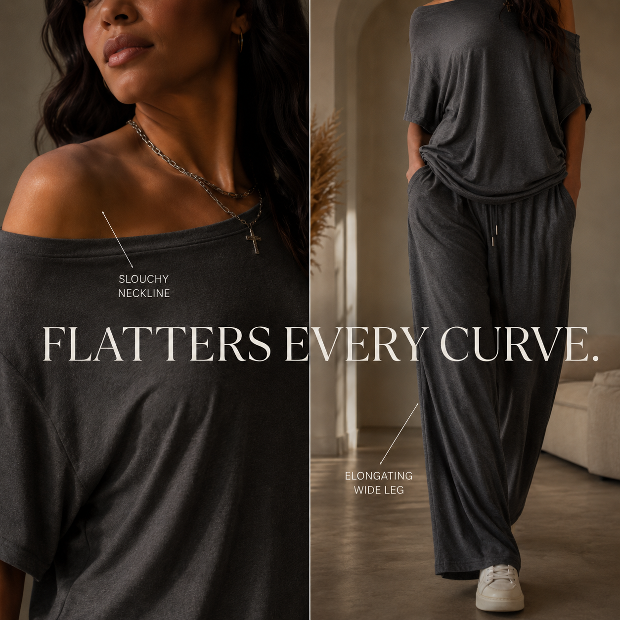 Conjunto de 2 Piezas Top Hombros Descubiertos y Pantalón para Mujer