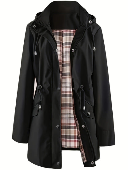 Chaquetas Casual de Color Sólido, Impermeables y Cortavientos con Capucha