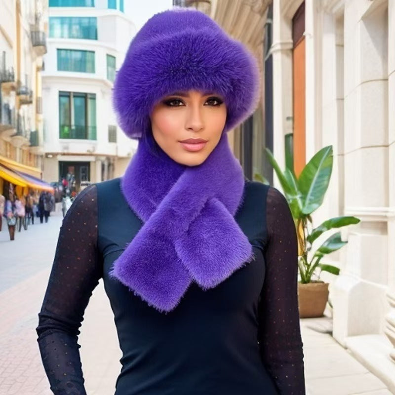 Sombrero Bucket de Peluche Cálido para Invierno con Bufanda a Juego