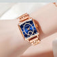 Reloj de Mujer Cuadrado a la Moda con Diamantes Sintéticos en Oro Rosa