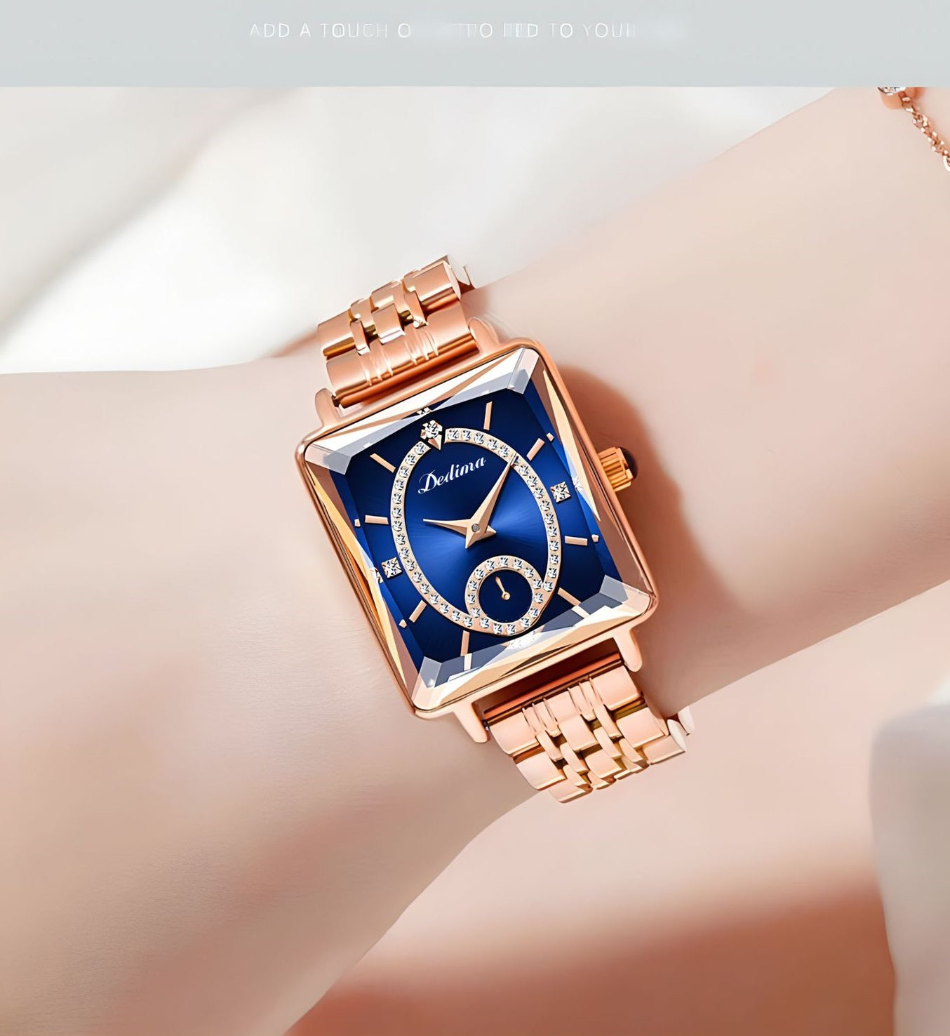Reloj de Mujer Cuadrado a la Moda con Diamantes Sintéticos en Oro Rosa