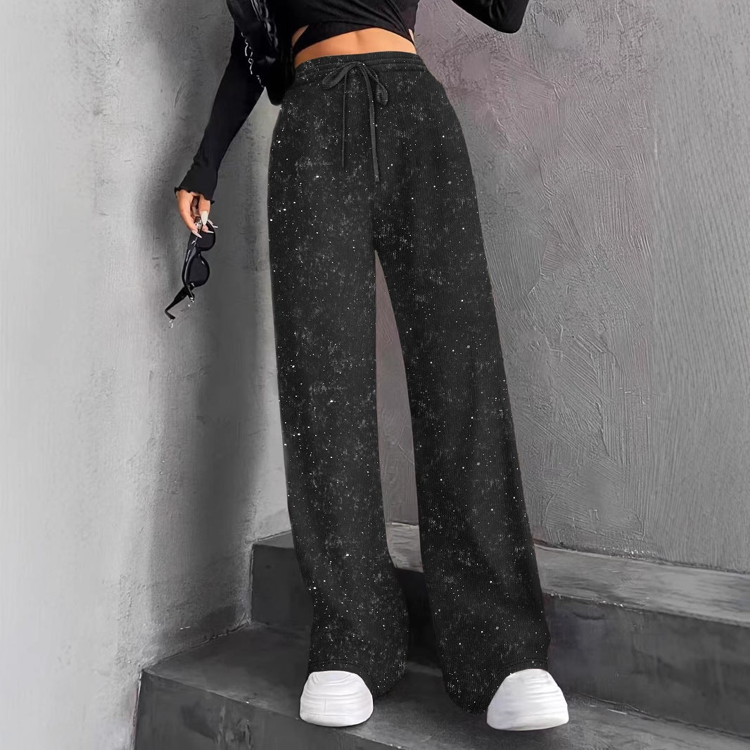 🥰🔥 ¡OFERTA FINAL! 50% de DESCUENTO 💖 Pantalones de pierna ancha con lentejuelas y cinturilla elástica para mujer ✨
