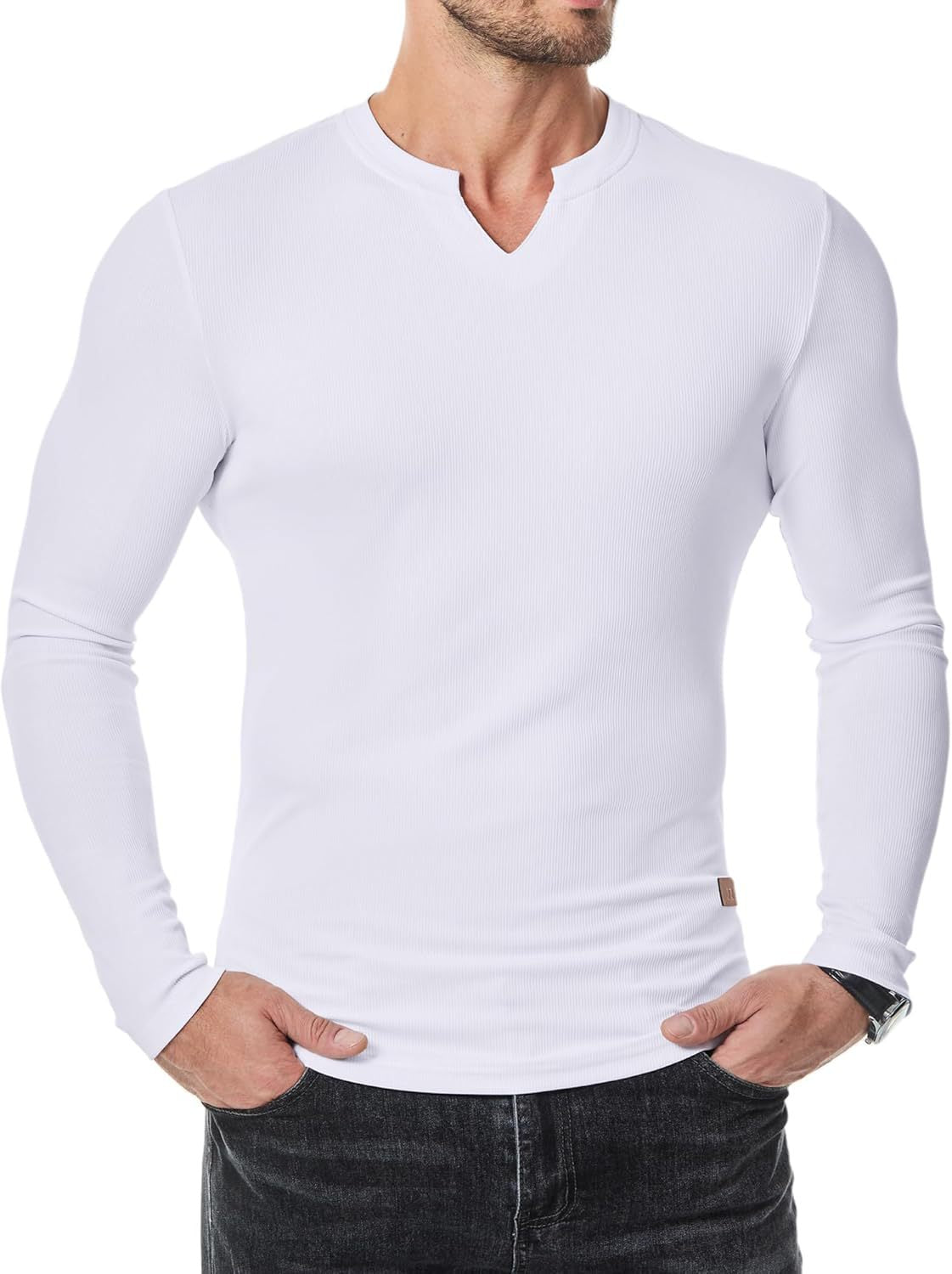 💗PROMOCIÓN DEL ÚLTIMO DÍA - 54% DE DESCUENTO Cuello en V Longline Canalé Camisetas Manga Larga Gimnasio Entrenamiento Atlético Ropa de Hombre Tops