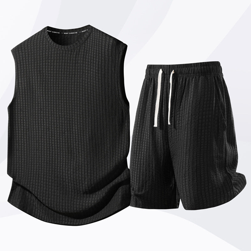 Set de camiseta de tirantes y pantalones cortos deportivos casuales para hombre