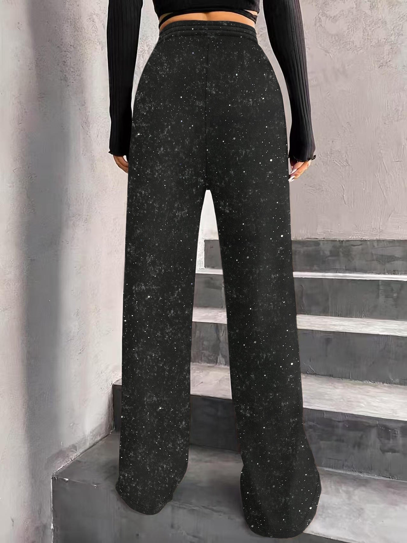 🥰🔥 ¡OFERTA FINAL! 50% de DESCUENTO 💖 Pantalones de pierna ancha con lentejuelas y cinturilla elástica para mujer ✨