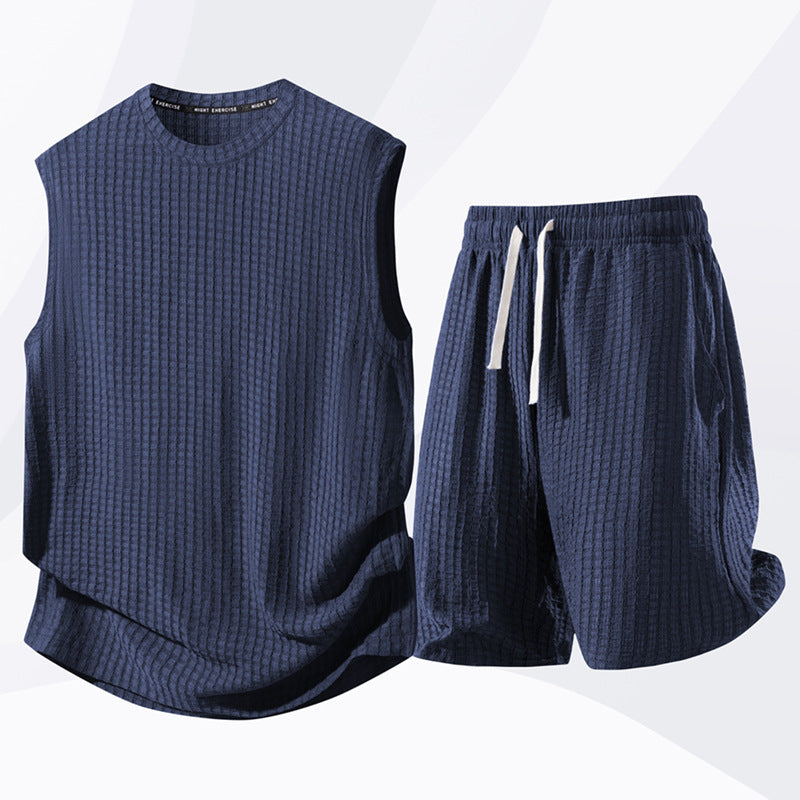 Set de camiseta de tirantes y pantalones cortos deportivos casuales para hombre