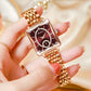 Reloj de Mujer Cuadrado a la Moda con Diamantes Sintéticos en Oro Rosa
