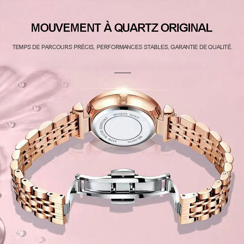 Reloj de Acero Inoxidable Brillante e Impermeable de Lujo para Mujer