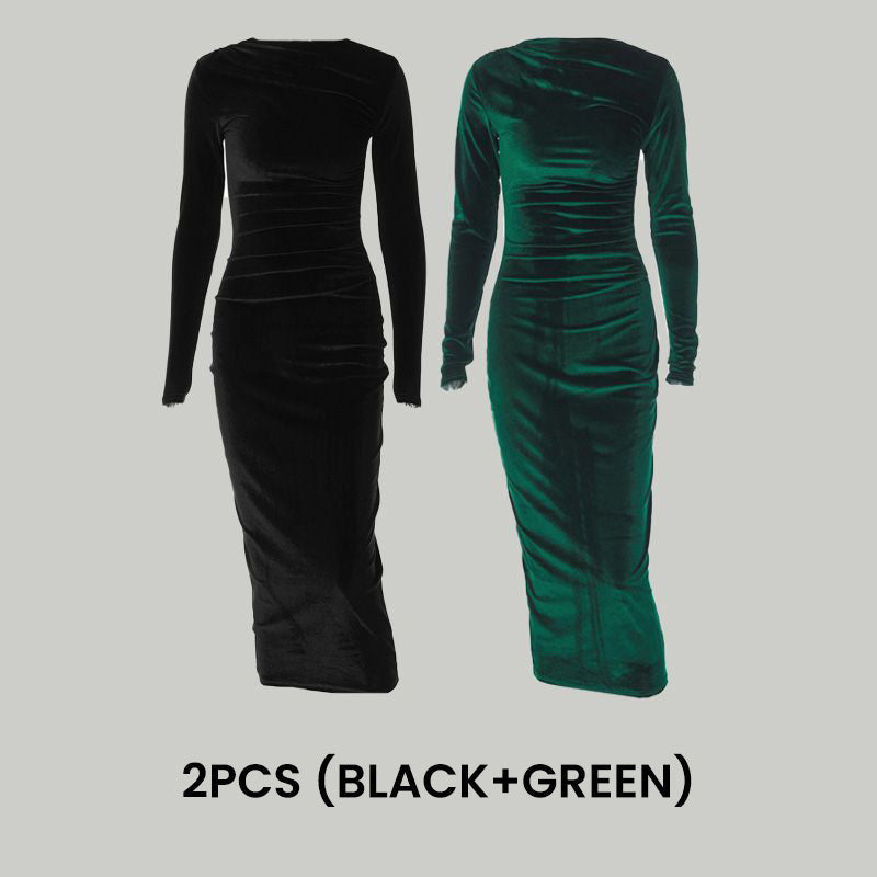 Vestido Ajustado de Manga Larga de Color Sólido para Mujer