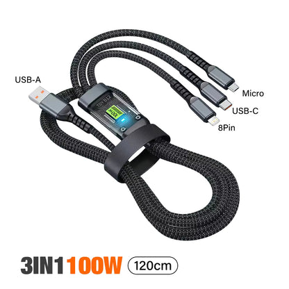 Cable de datos 3 en 1 de carga superrápida luminoso y transparente