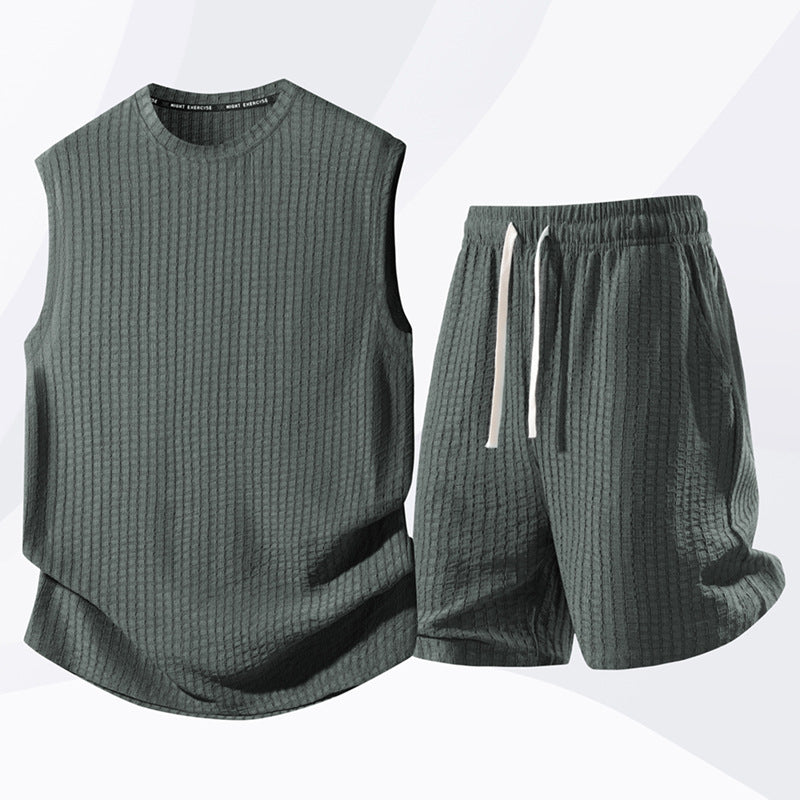 Set de camiseta de tirantes y pantalones cortos deportivos casuales para hombre