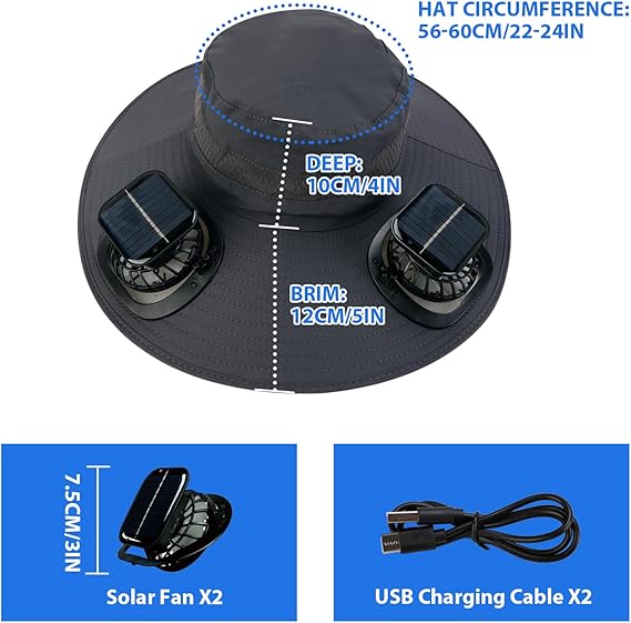Gorra con Ventilador Refrescante de Verano – Gorra Tipo Cubo Recargable por USB con Ventilador de Circulación de Aire Integrado, Protección Solar para Senderismo, Pesca, Camping, Playa y Aventuras al Aire Libre