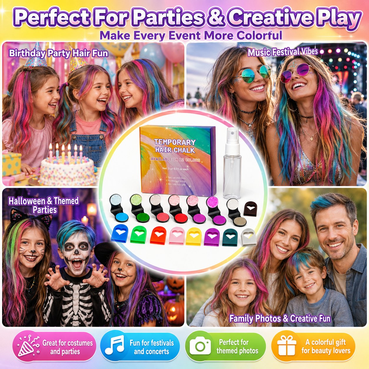 🔥Last Day 50% OFF🌈12-Color Temporary Hair Chalk Applicator Set