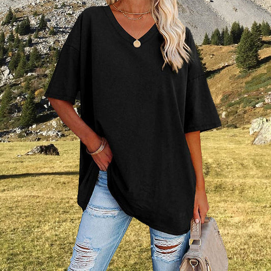 👕 ¡50% DE DESCUENTO POR TIEMPO LIMITADO! 💥 Camiseta Casual de Cuello en V para Mujer – Suave, Transpirable y con Dobladillo Fluido ✨