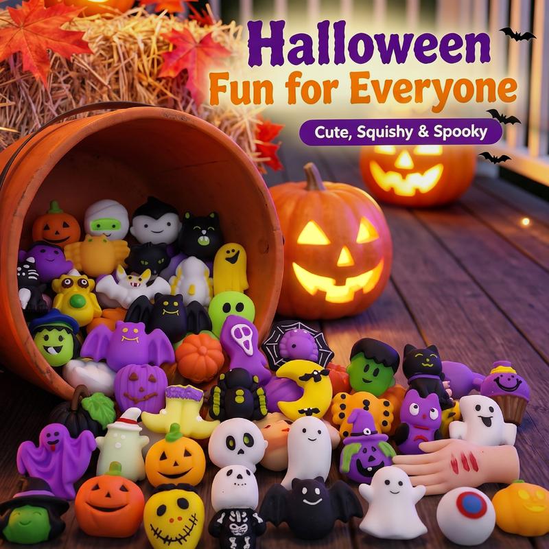 🔥Set de juguetes antiestrés Squishies de Halloween, con formas clásicas de calabaza, fantasma y murciélago, material TPR supersuave con tacto elástico, lavable y duradero, 24 piezas surtidas para regalos de fiesta, premios para el aula y truco o trat