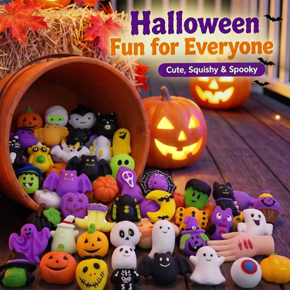 🔥Set de juguetes antiestrés Squishies de Halloween, con formas clásicas de calabaza, fantasma y murciélago, material TPR supersuave con tacto elástico, lavable y duradero, 24 piezas surtidas para regalos de fiesta, premios para el aula y truco o trat