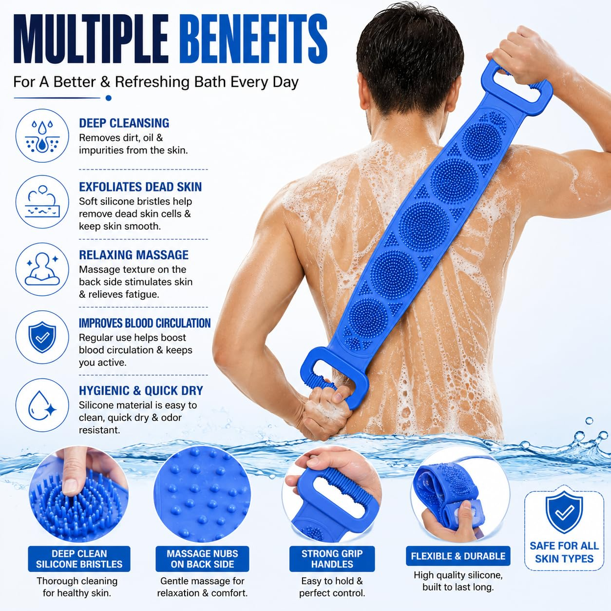 ⏳🔥¡50 % DE DESCUENTO POR TIEMPO LIMITADO! ⏰ 🧴 Cepillo de Silicona para Espalda de Doble Cara – Exfoliante Corporal para Baño con Cerdas Suaves de Silicona