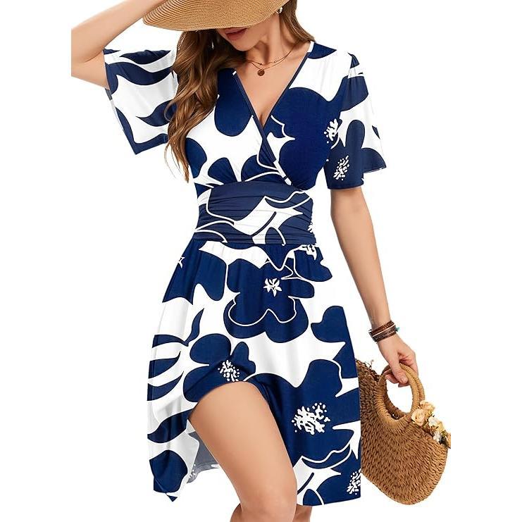 💃Oferta de Verano 2026 49% DESCUENTO🌈Vestido de Verano Sexy para Mujer con Mangas con Volantes, Escote en V Floral y Bolsillos