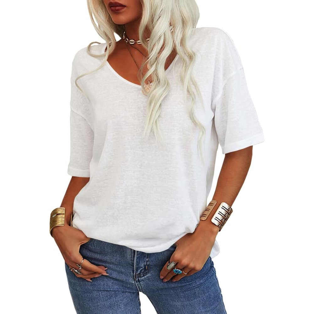 💖2025 Venta Caliente de Verano💥Camiseta de Cuello en V de Color Liso para Mujer