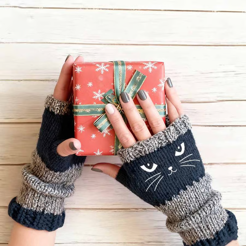 🎁COMPRA 1 Y LLÉVATE 1 GRATIS🐱Guantes Tejidos Sin Dedos con Motivo de Gato