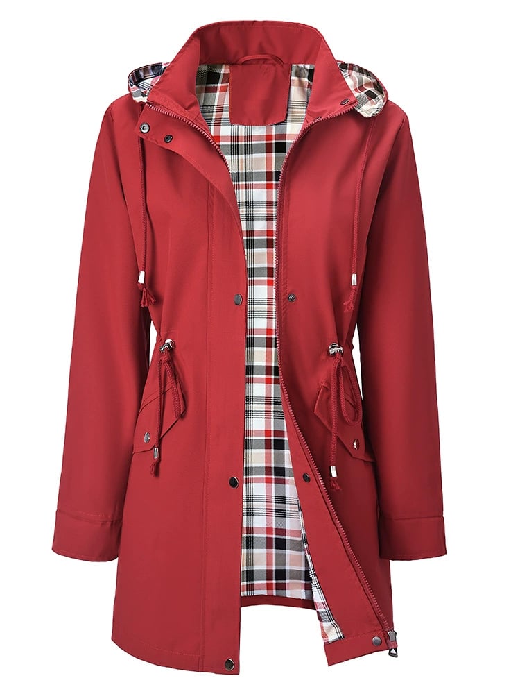 Chaquetas Casual de Color Sólido, Impermeables y Cortavientos con Capucha