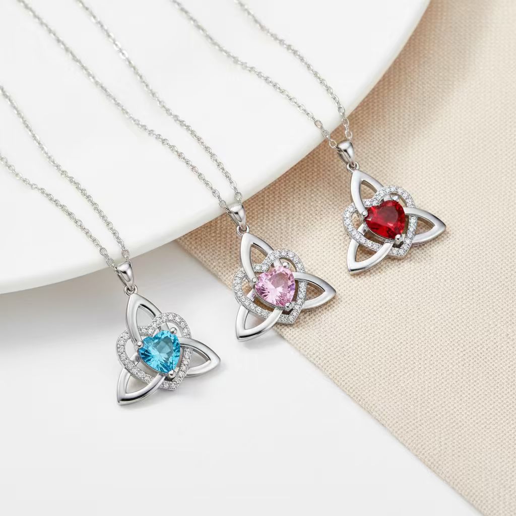 Collar de Corazón con Nudo Celta de la Trinidad✨ Dije de Piedra de Nacimiento