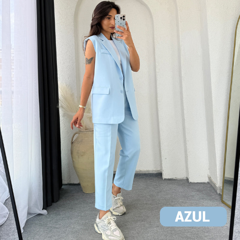Conjunto de 2 Piezas para Mujer con Estilo: Blazer Sin Mangas y Pantalones de Cintura Alta