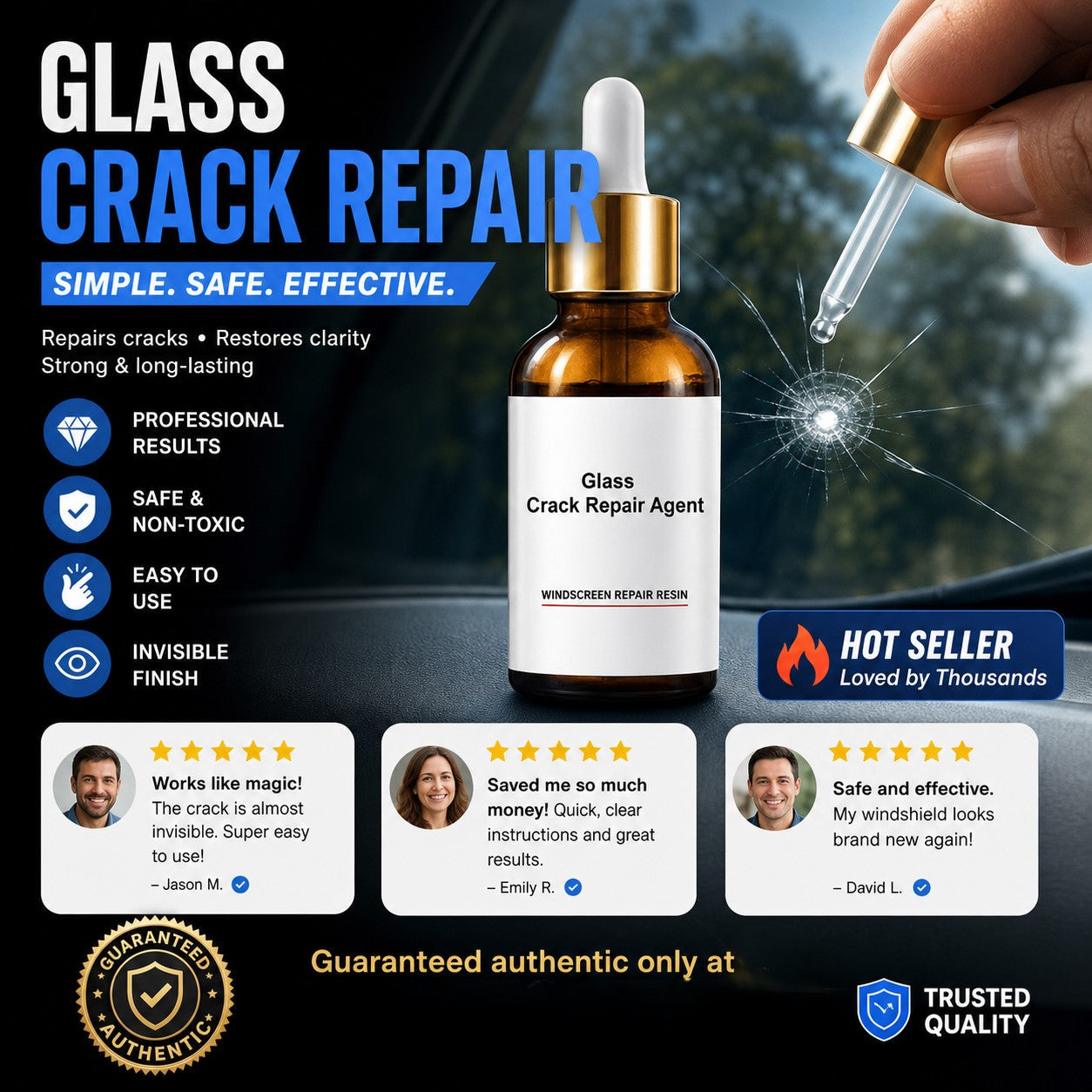 🏭 Directo de fábrica de vidrio, ¡Compra 3 y llévate 5 gratis! 💦 ¡Una gota repara todas las grietas del vidrio! 🚗 Agente reparador de grietas en vidrio