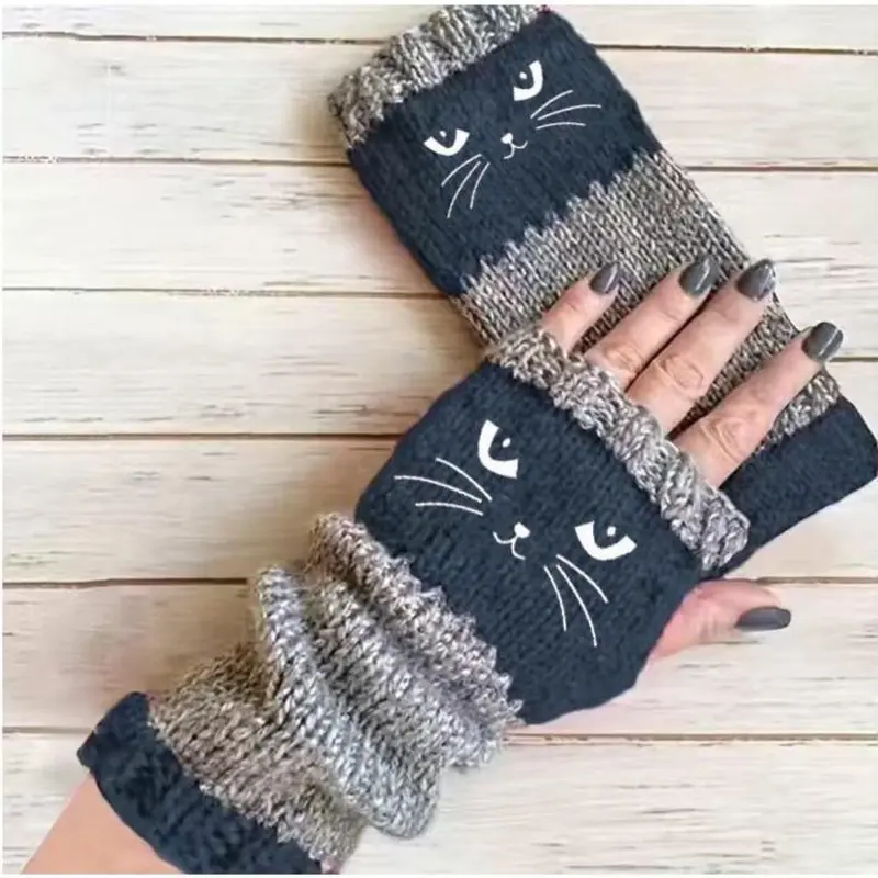 🎁COMPRA 1 Y LLÉVATE 1 GRATIS🐱Guantes Tejidos Sin Dedos con Motivo de Gato