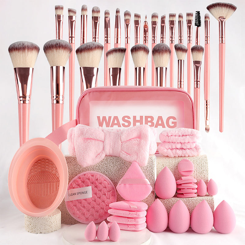 ⏰🔥 ¡50% OFF por Tiempo Limitado! 💄 Set de Brochas y Esponjas de Maquillaje Todo en Uno – Look Profesional Fácil ✨