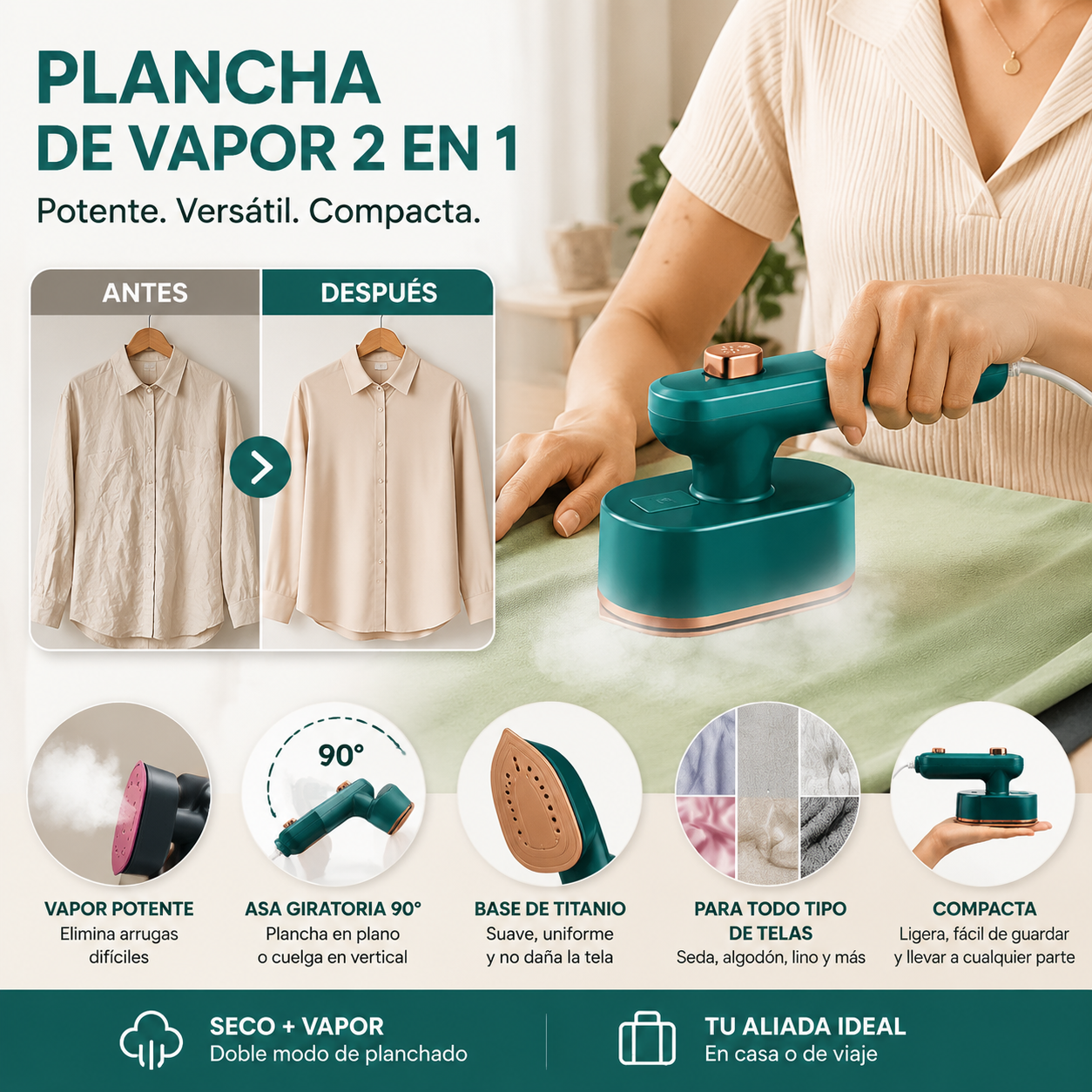 🌟 Mini Plancha de Vapor Portátil – Ropa Perfecta en Segundos ✨👚