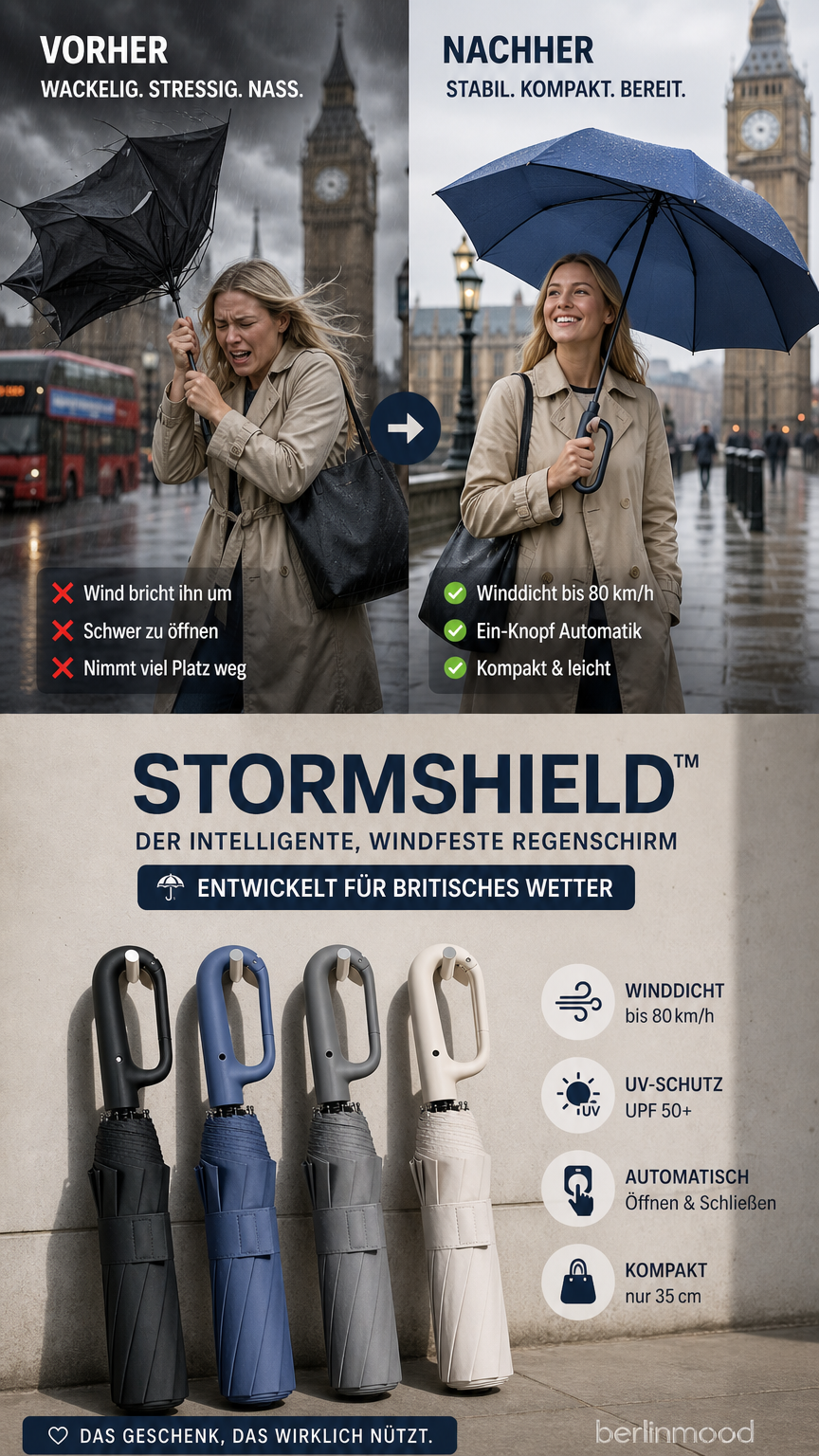 🔥Paraguas Plegable Automático – Resistente al Viento, Impermeable y Compacto ☔ con Cierre de Lazo para el Uso Diario 🌬️💧