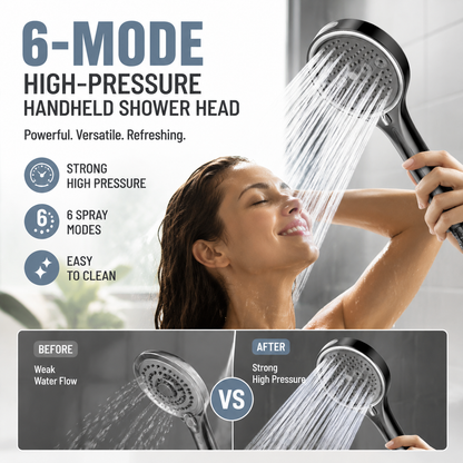 🔥¡50% DE DESCUENTO!🔥 Cabezal de Ducha de Mano de Alta Presión con 6 Modos 🚿✨ – Boquillas de Silicona Antisarro y Soporte Sin Perforación