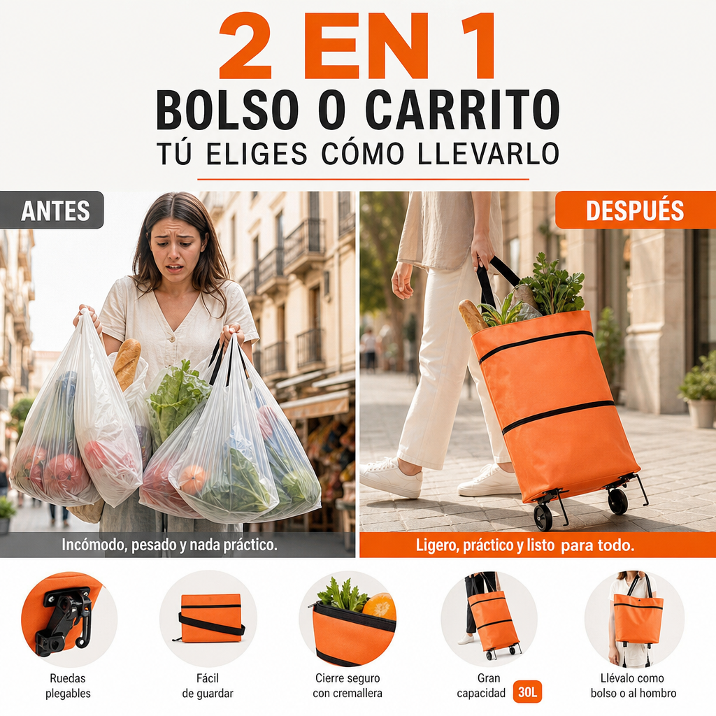 🛒✨ Carro Compra Plegable 2 en 1 – Ligero, Ultra Resistente y Adiós a las Bolsas Pesadas 🛍️💪