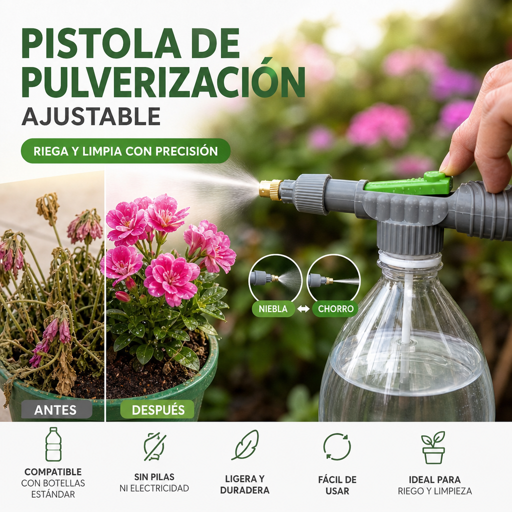 Pulverizador Manual para Botella con Boquilla Ajustable