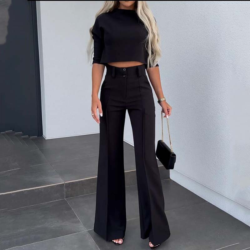 Conjunto Elegante de Crop Top y Pantalón Palazzo para Mujer
