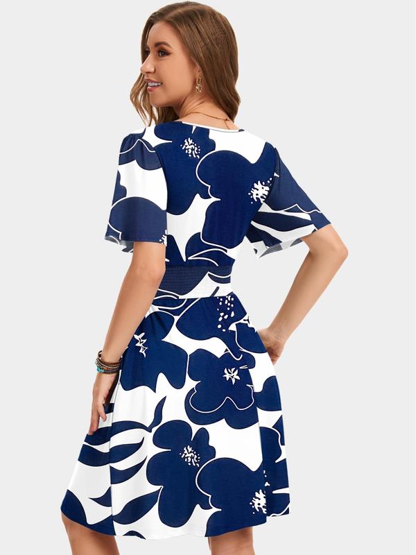 💃Oferta de Verano 2026 49% DESCUENTO🌈Vestido de Verano Sexy para Mujer con Mangas con Volantes, Escote en V Floral y Bolsillos