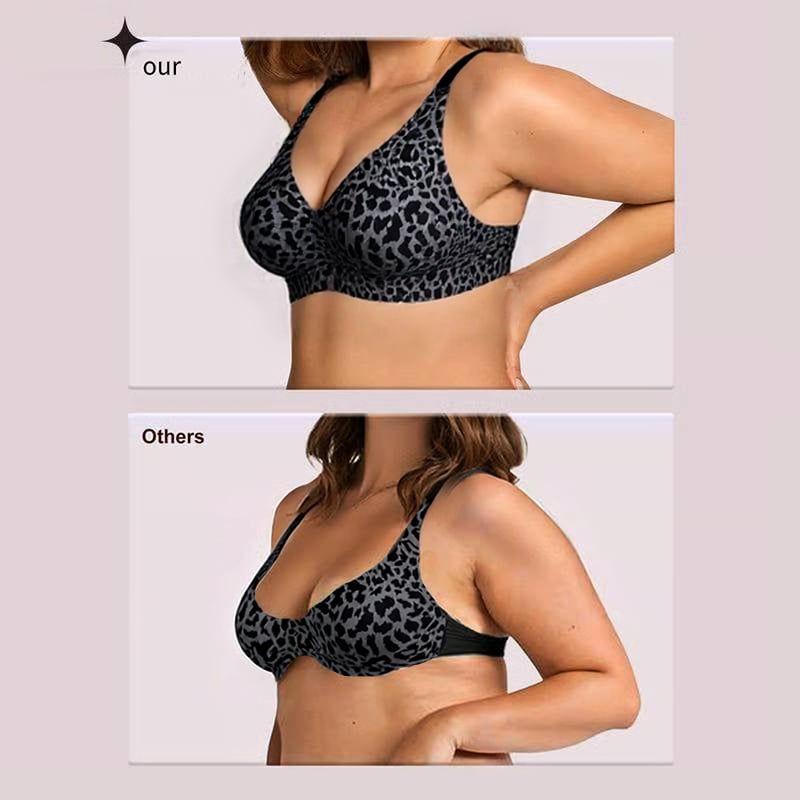 🔥 50% DESCUENTO – ÚLTIMO DÍA 🔥 Sujetador de gelatina súper reafirmante, estampado de leopardo, sin aros. ¡Adiós a los senos caídos! 👍