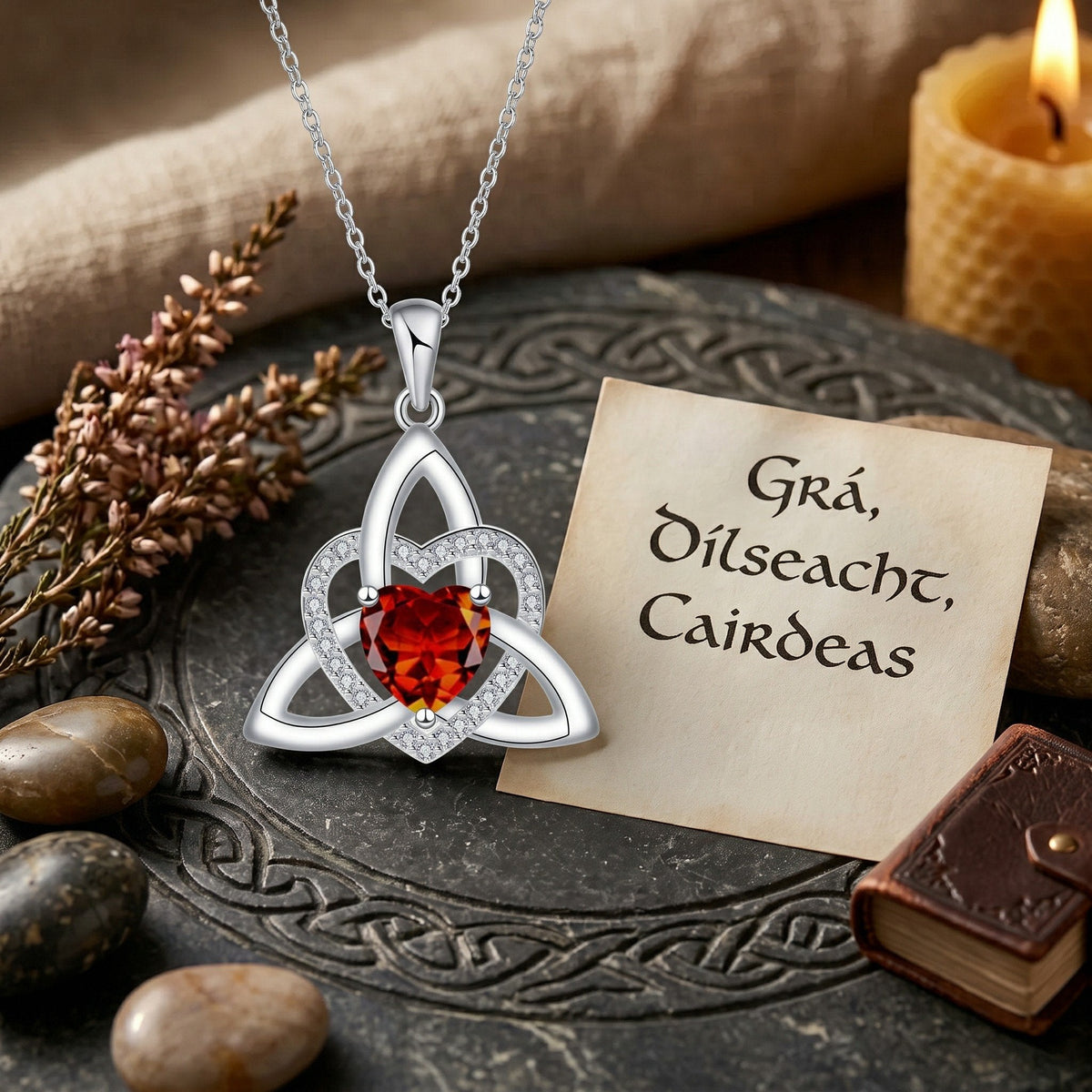 Collar de Corazón con Nudo Celta de la Trinidad✨ Dije de Piedra de Nacimiento